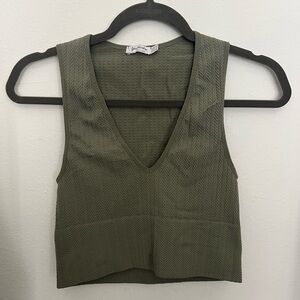 Olive Green V-Neck Crop Top